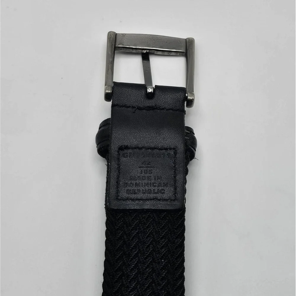 Black Stretchy Web Belt Men's‎ Size 42 Dominican Republic Silver Tone Buckle